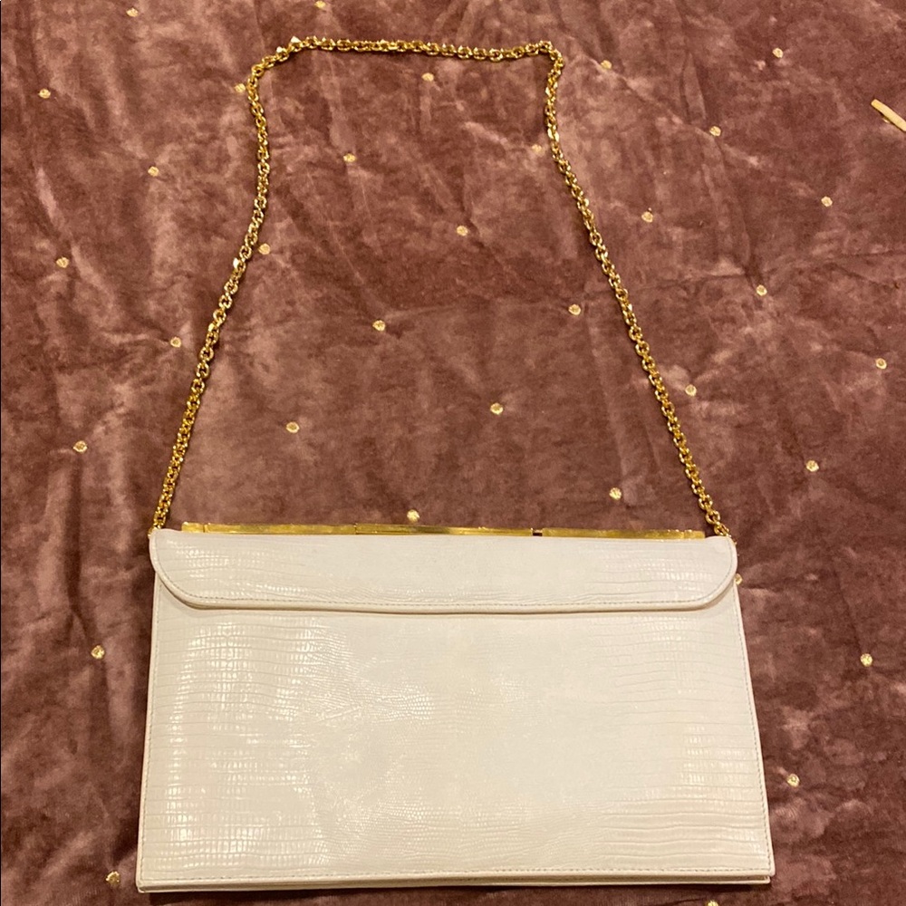 Vintage White Clutch with Gold Chain